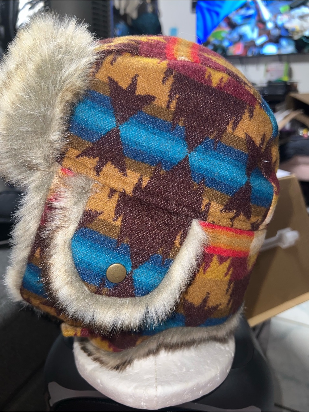 Pendleton Solstice Canyon Trapped Hat Wool Faux Fur Southwest   Large Snow